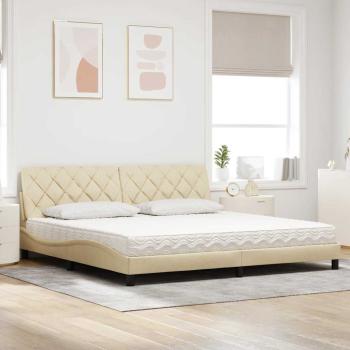 Bett mit Matratze Creme 200x200 cm Stoff