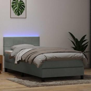 ARDEBO.de - Boxspringbett mit Matratze & LED Hellgrau 80x220 cm Samt