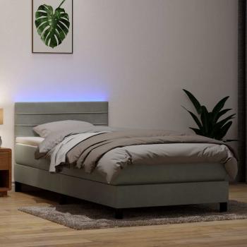 ARDEBO.de - Boxspringbett mit Matratze & LED Hellgrau 80x220 cm Samt