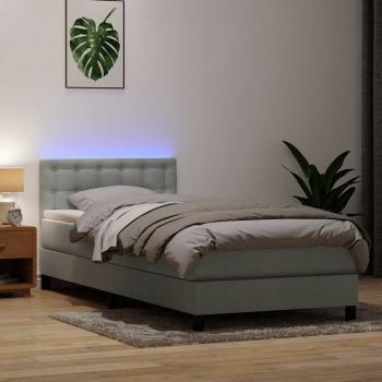 ARDEBO.de - Boxspringbett mit Matratze & LED Hellgrau 80x220 cm Samt
