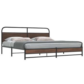 ARDEBO.de - Metallbett ohne Matratze Braun Eichen-Optik 193x203 cm