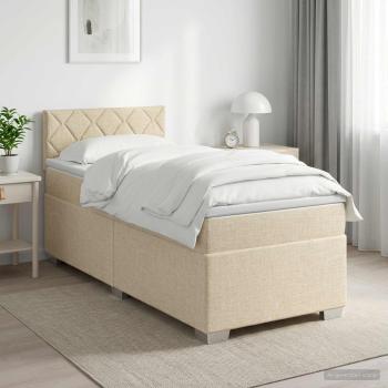 ARDEBO.de - Boxspringbett mit Matratze mit Kopfteil Creme 90 x 200 cm Stoff