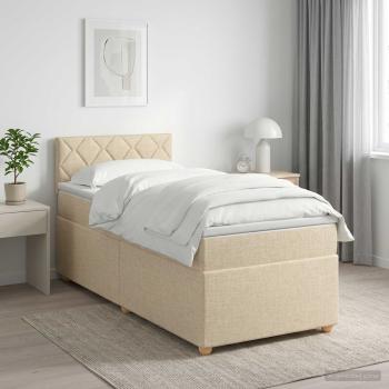 ARDEBO.de - Boxspringbett mit Matratze mit Kopfteil Creme 90 x 190 cm Stoff