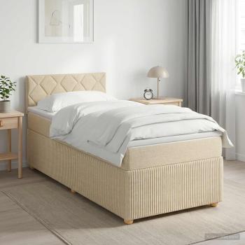 ARDEBO.de - Boxspringbett mit Matratze mit Kopfteil Creme 90 x 200 cm Stoff