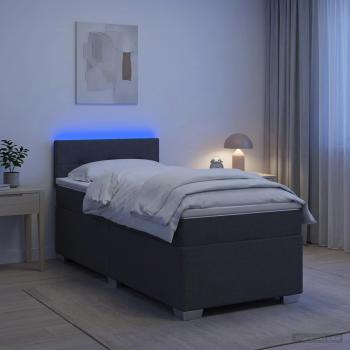 ARDEBO.de - Boxspringbett mit Matratze und LED Dunkelgrau 90 x 200 cm Stoff