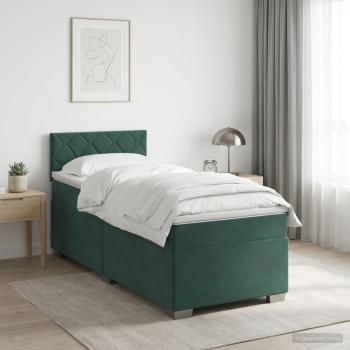 ARDEBO.de - Boxspringbett mit Matratze und LED Dunkelgrün 100 x 200 cm Samt