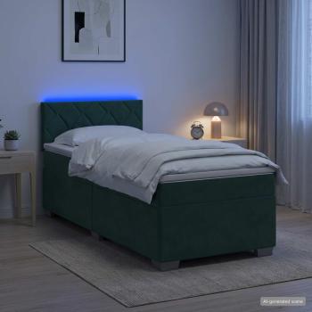 Boxspringbett mit Matratze und LED Dunkelgrün 100 x 200 cm Samt