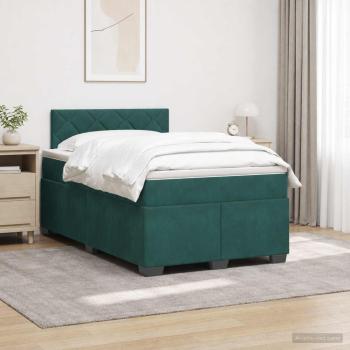 ARDEBO.de - Boxspringbett mit Matratze und LED Dunkelgrün 120 x 190 cm Samt
