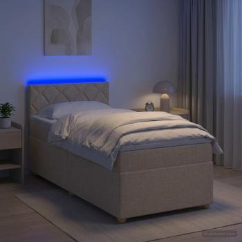 ARDEBO.de - Boxspringbett mit Matratze mit Kopfteil Creme 90 x 190 cm Stoff