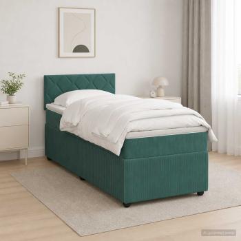 Boxspringbett mit Matratze Dunkelgrün 100 x 200 cm Samt