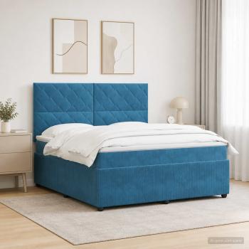 LED Boxspringbett mit Matratze Blau 160 x 200 cm Samt
