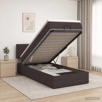 ARDEBO.de - Ottoman Bett mit Matratze Dunkelbraun 90 x 190 cm Stoff