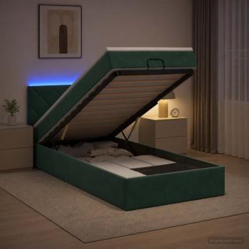 ARDEBO.de - Ottoman-Bett mit Matratze und LED Dunkelgrün 100 x 200 cm Samt