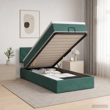 Ottoman-Bett mit Matratze und LED Dunkelgrün 100 x 200 cm Samt
