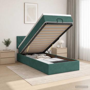 Ottoman-Bett mit Matratze und LED Dunkelgrün 100 x 200 cm Samt