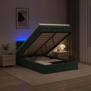 ARDEBO.de - Ottoman-Bett mit Matratze und LED Dunkelgrün 120 x 200 cm Samt