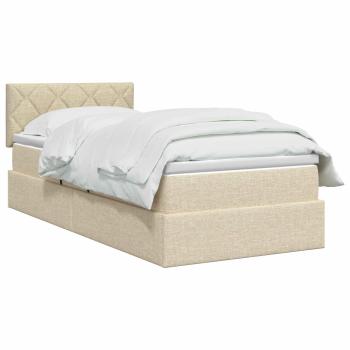 Aufbewahrungsbett mit Matratze Creme 90 x 200 cm Samt
