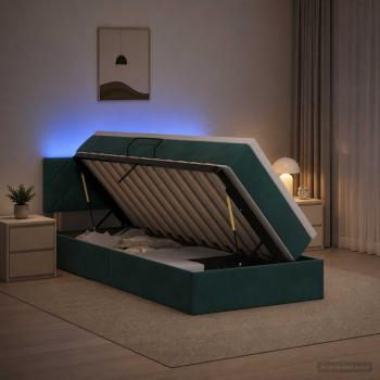 ARDEBO.de - LED-Speicherbett mit Matratze Dunkelgrün 100 x 200 cm Samt
