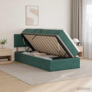 LED-Speicherbett mit Matratze Dunkelgrün 100 x 200 cm Samt