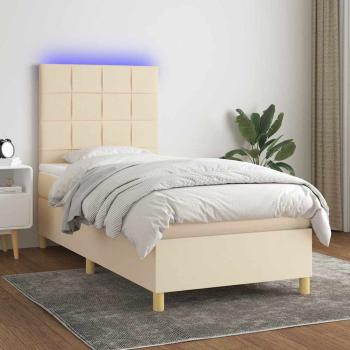 ARDEBO.de - Boxspringbett mit Matratze & LED Creme 80x200 cm Stoff