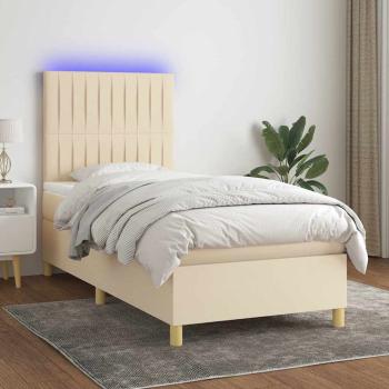 ARDEBO.de - Boxspringbett mit Matratze & LED Creme 80x200 cm Stoff