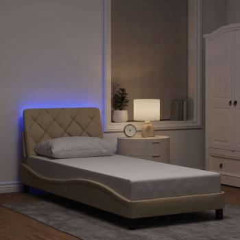 ARDEBO.de - Bettgestell mit LED ohne Matratze Creme 90x200 cm Stoff