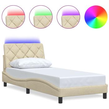 Bettgestell mit LED ohne Matratze Creme 90x200 cm Stoff