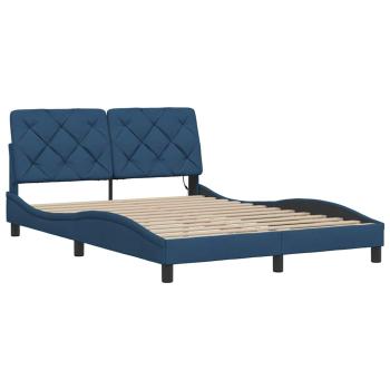 Bettgestell mit LED ohne Matratze Blau 140x190 cm Stoff