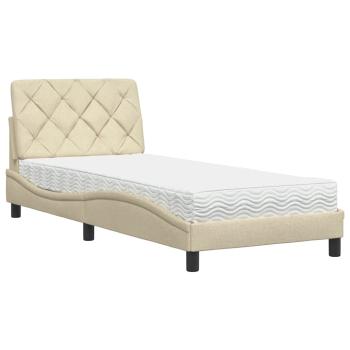 Bett mit Matratze Creme 90x200 cm Stoff