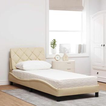 Bett mit Matratze Creme 90x200 cm Stoff