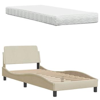 Bett mit Matratze Creme 90x200 cm Stoff