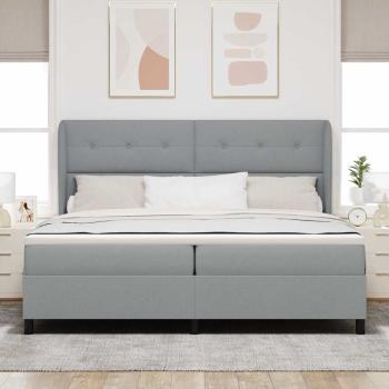Boxspringbett mit Kopfteil Hellgrau 200 x 200 cm Stoff