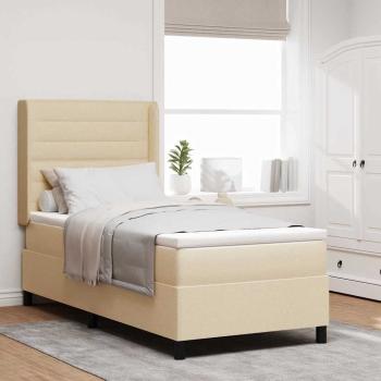 ARDEBO.de - Boxspringbett mit Kissen mit Kopfteil Creme 200 x 100 cm Stoff
