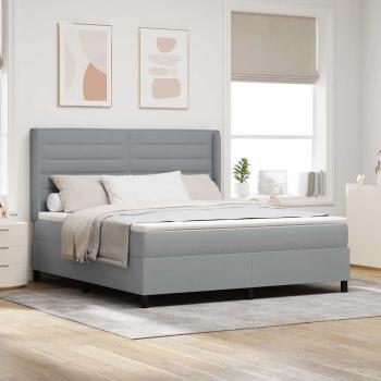 ARDEBO.de - Boxspringbett mit Kissen Hellgrau 200 x 180 cm Stoff