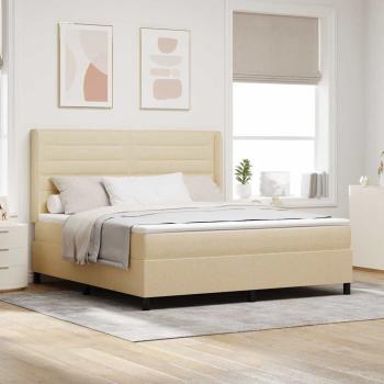 ARDEBO.de - Boxspringbett mit Kissen mit Kopfteil Creme 200 x 180 cm Stoff
