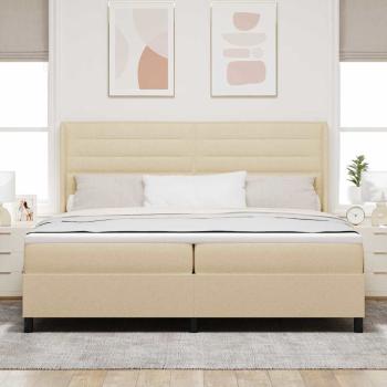 Boxspringbett mit Kissen mit Kopfteil Creme 200 x 200 cm Stoff