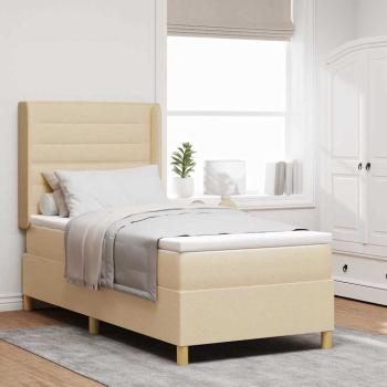 ARDEBO.de - Boxspringbett mit Matratze mit Kopfteil Creme 80 x 200 cm Stoff