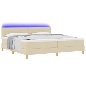 LED Boxspringbett mit LED-Lichtleisten Creme 200 x 200 cm Stoff