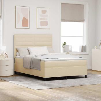 ARDEBO.de - Boxspringbett mit Matratze mit LED Creme 160 x 200 cm Stoff