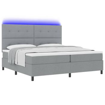 Boxspringbett mit LED-Lichtleisten Hellgrau 200 x 200 cm Stoff