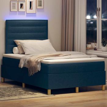 LED Boxspringbett mit Kopfteil Blau 120 x 200 cm Stoff