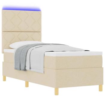 LED Boxspringbett mit Kopfteil Creme 80 x 200 cm Stoff