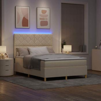 LED Boxspringbett mit Kopfteil Creme 160 x 200 cm Stoff
