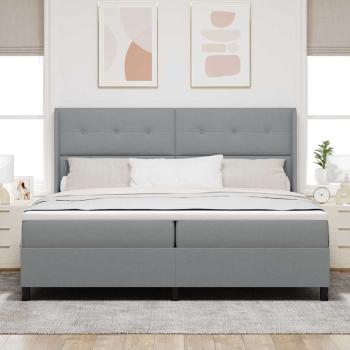 LED Boxspringbett mit Kopfteil Hellgrau 200 x 200 cm Stoff