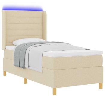 Boxspringbett mit LED-Lichtleisten Creme 80 x 200 cm Stoff