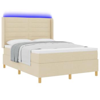 Boxspringbett mit LED-Lichtleisten Creme 160 x 200 cm Stoff