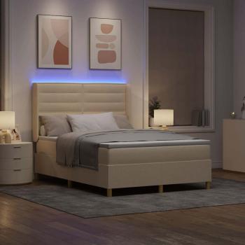 Boxspringbett mit LED-Lichtleisten Creme 160 x 200 cm Stoff