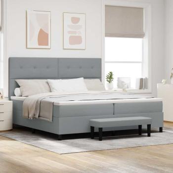 ARDEBO.de - Boxspringbett mit Kopfteil Hellgrau 200 x 200 cm Stoff