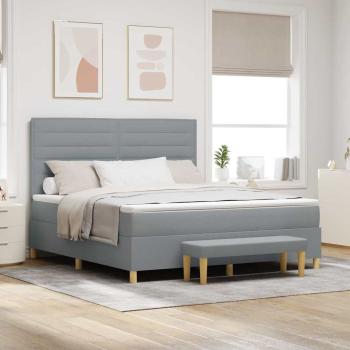 ARDEBO.de - Boxspringbett mit Kopfteil Hellgrau 200 x 180 cm Stoff