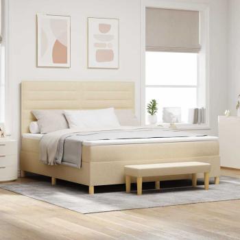 ARDEBO.de - Boxspringbett mit Kopfteil Creme 200 x 180 cm Stoff